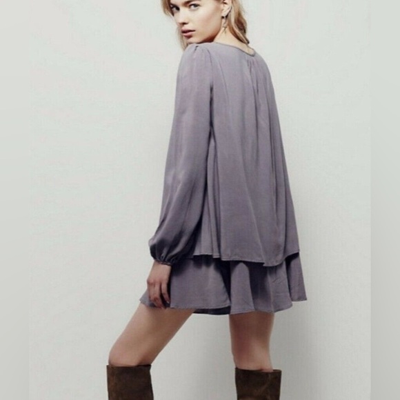 Free People Beck Dress | Size XS | Purple Grey Boho Cut-Out Long Sleeve Mini - Picture 2 of 12